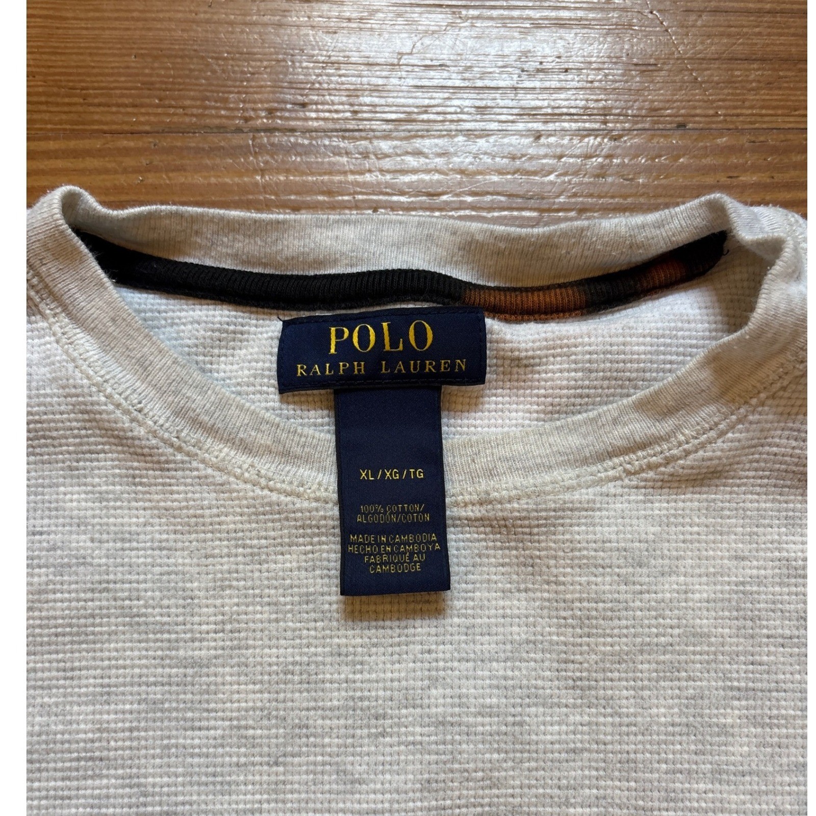 Polo Ralph Lauren Thermal Shirt Mens Grey Long Sleeve Waffle Knit SIZE XL gallery