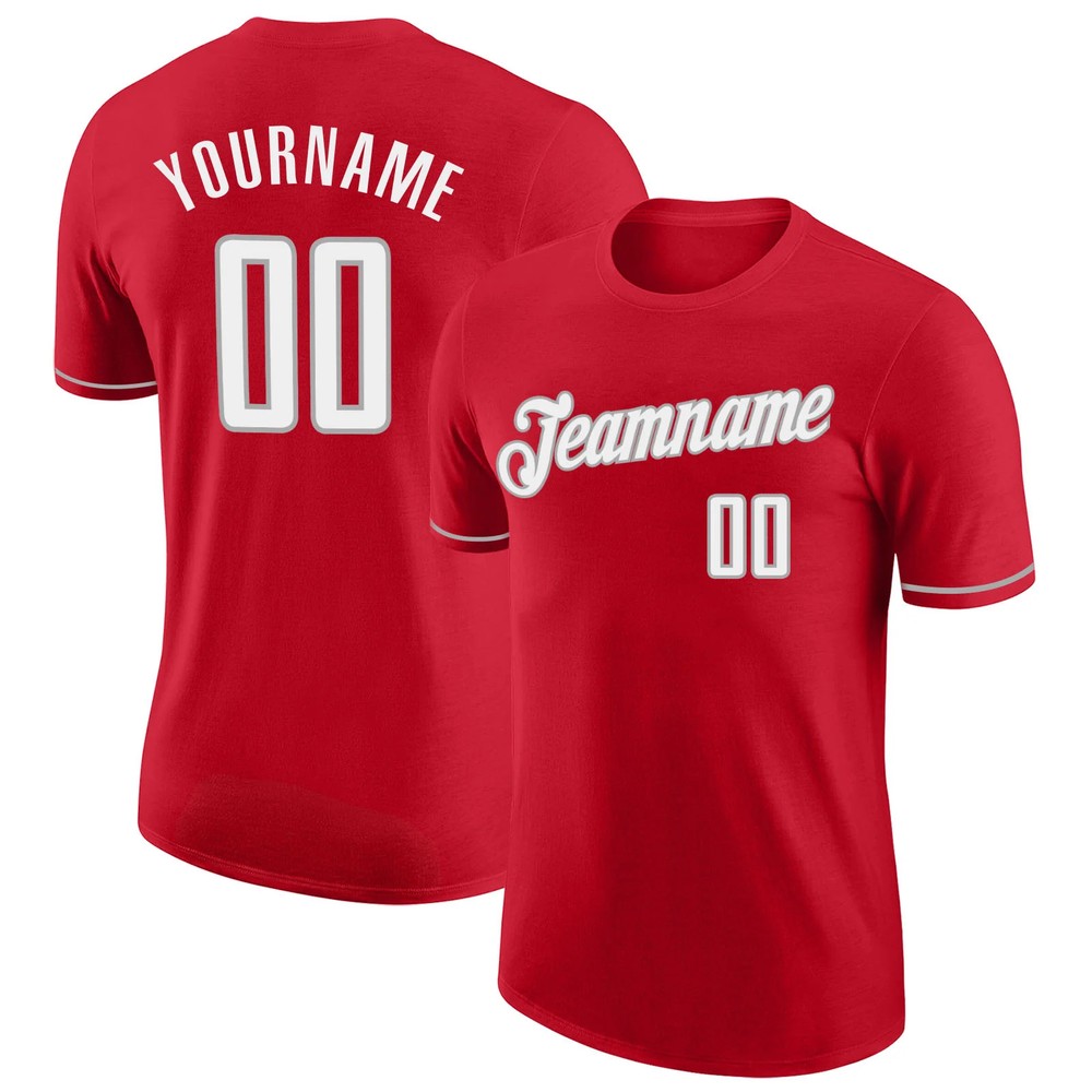 Custom Red White Gray Performance T-Shirt Personalized Team Jersey Gift for Men