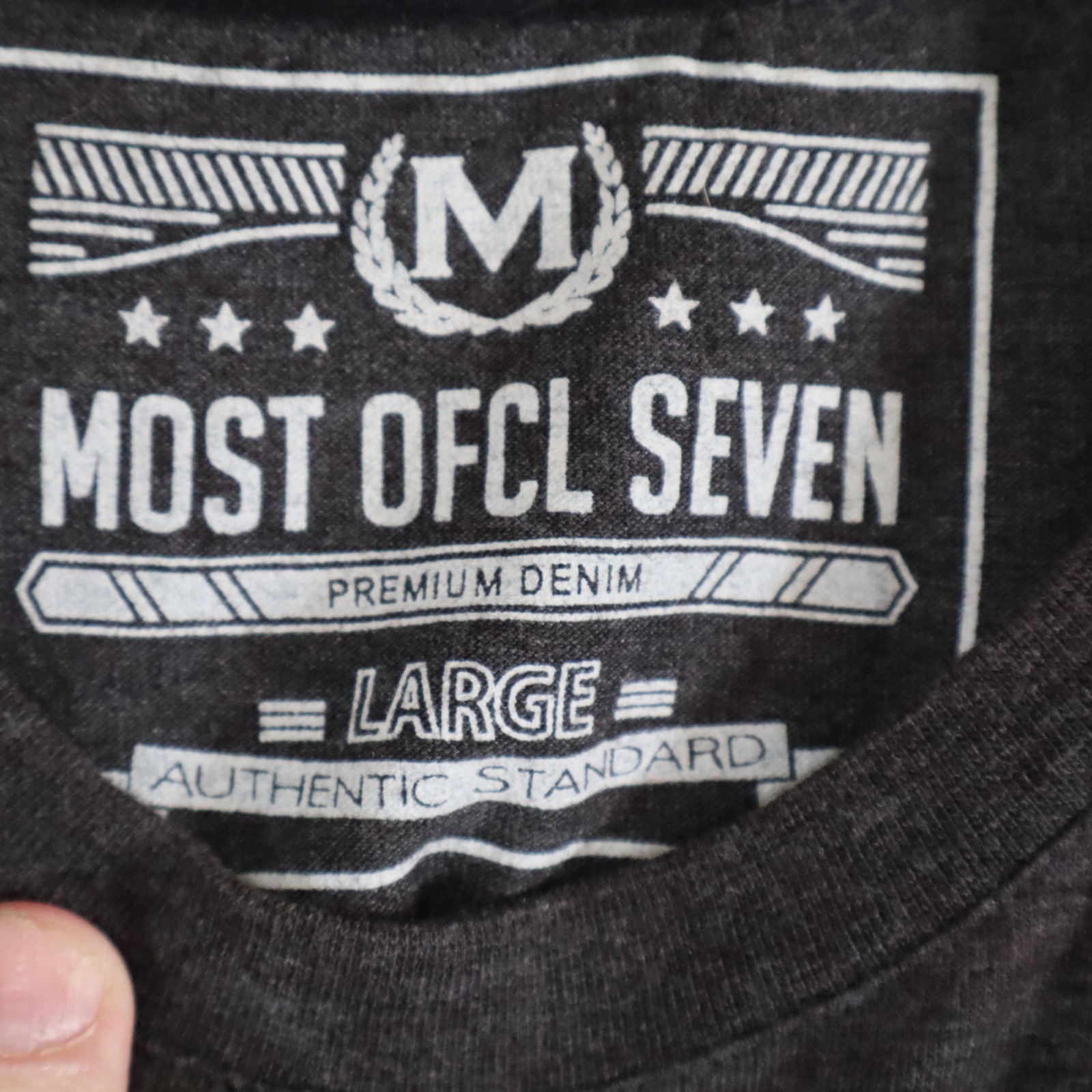 MOST OFCL SEVEN Men’s T‑Shirt Gray Faux Leather Short Sleeves Grunge Bike–Size L gallery