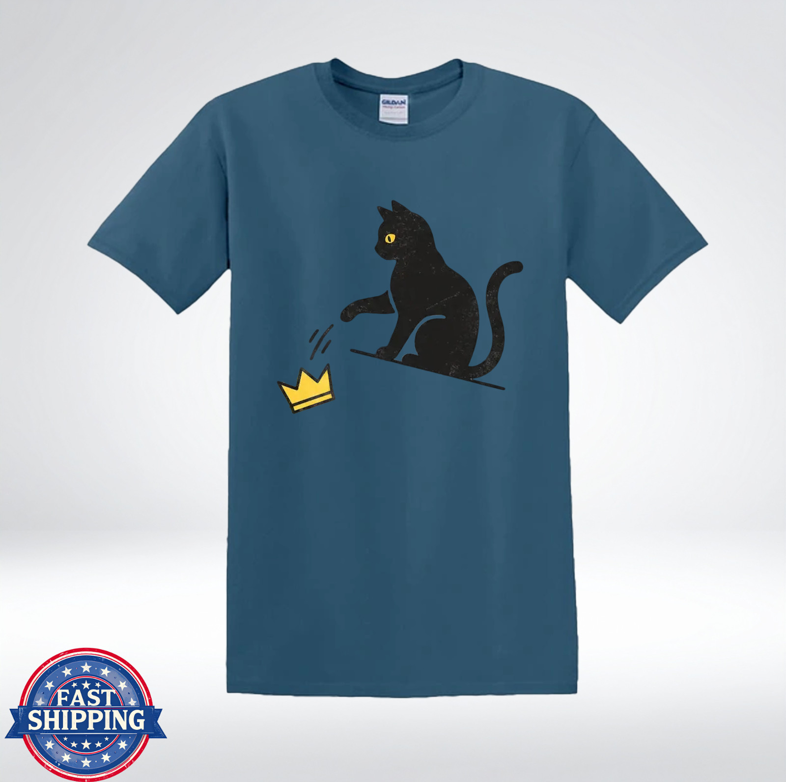 Funny Cat Knocking Crown Anti King Humor Minimalist Graphic T-Shirt gallery