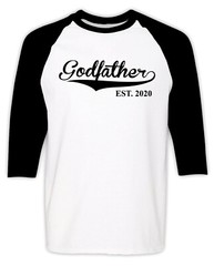 Godfather EST. 2020 Raglan Baseball T-shirt Fathers Day Christmas Gift New Papa
