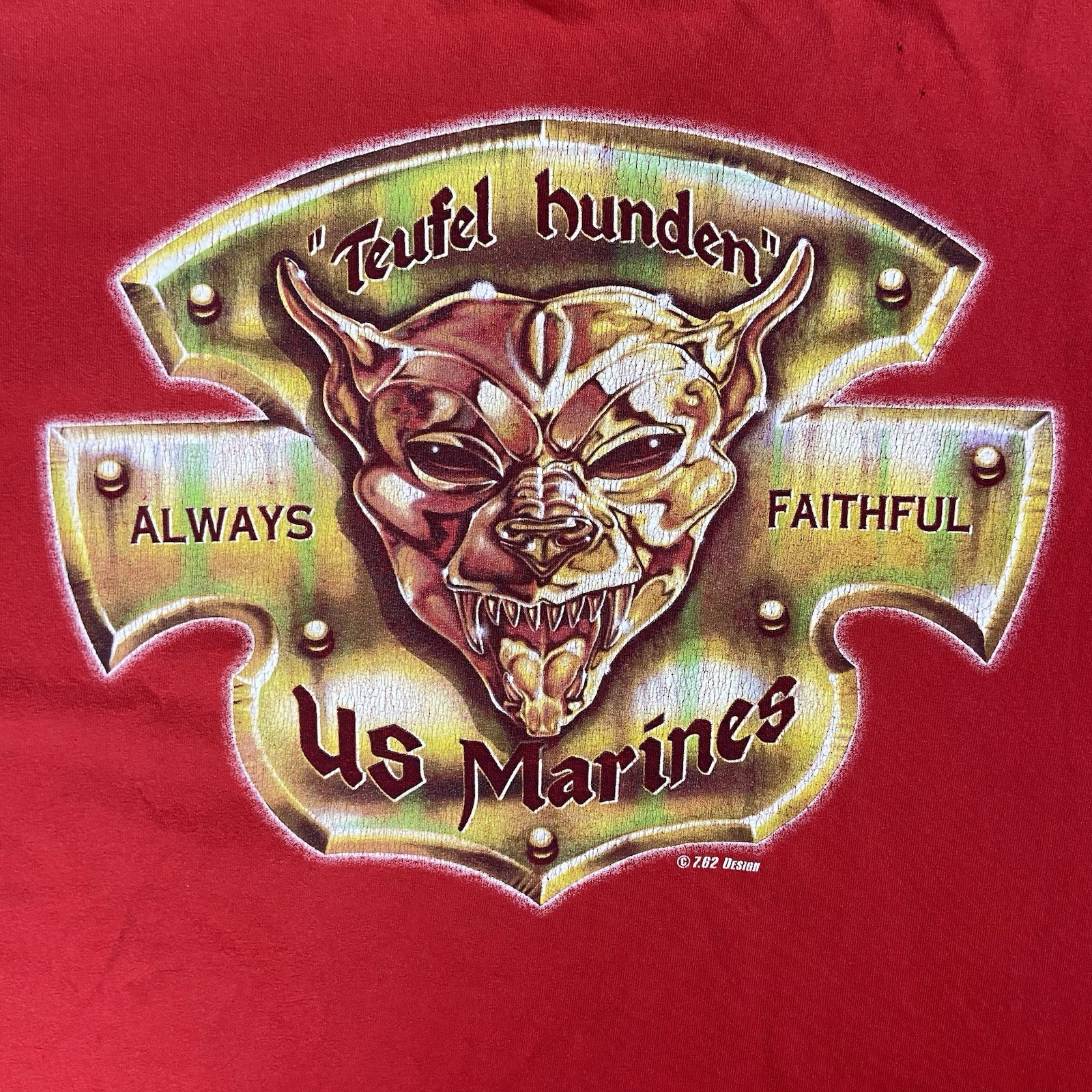 Vintage US Marines T-Shirt Size XL Red Always Faithful Teufel Hunden Devil Dog gallery