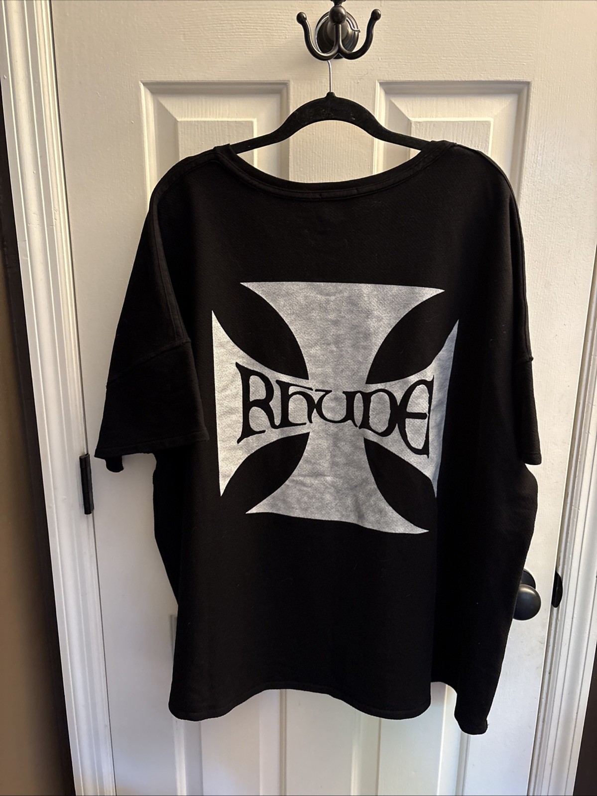 Rhude Cross Men’s Black 2XL Twill Cotton Graphic Logo T-Shirt Size XXL ￼