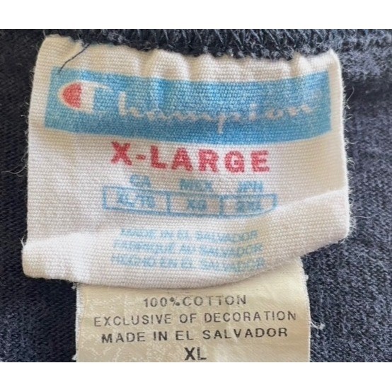 VTG Champion Mens XL Nvy Blue Shrt Sleeve Double*Embroidered Script Logo T-Shirt gallery