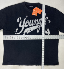 YoungLA Distressed Script T-shirt Men Large Oversized Black Short Sleeve