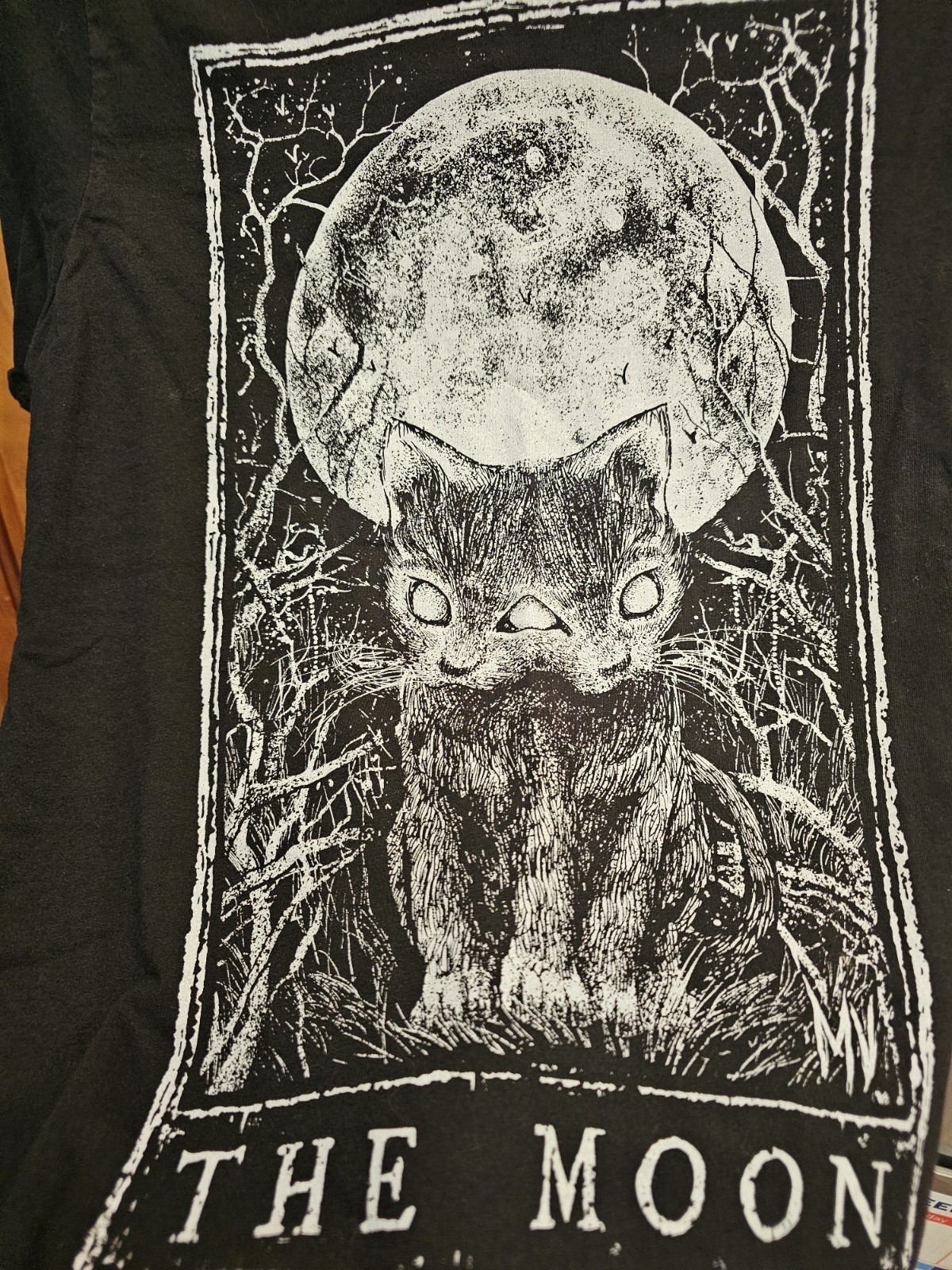 Mortus Viventi The Moon Cat Tarot Graphic Tee Occult Goth Punk Mystic Witch M gallery
