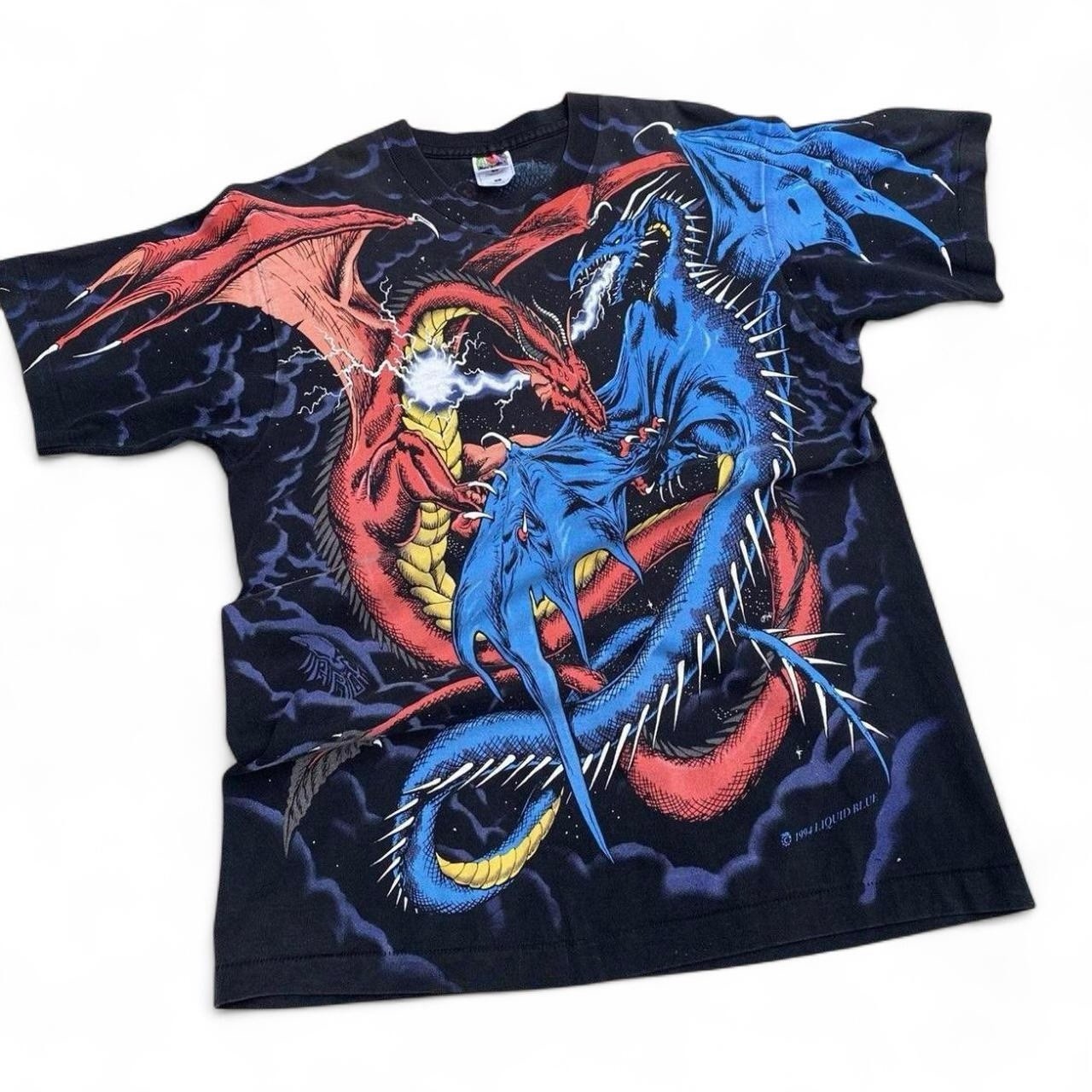 Vintage 1994 Liquid Blue Dragon All over Print Tee Sz Large