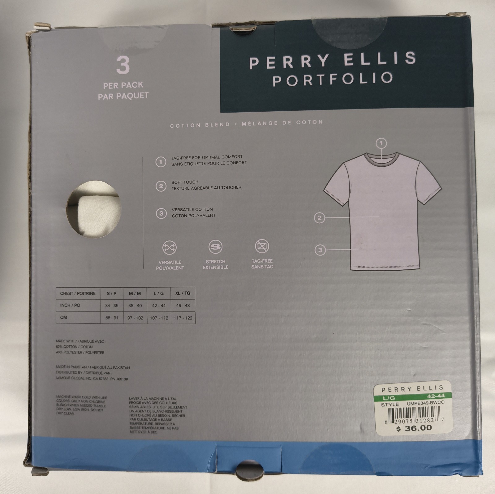 Perry Ellis Portfolio 3 Pack Crew Neck Tee White Cotton Blend Undershirt S M L gallery