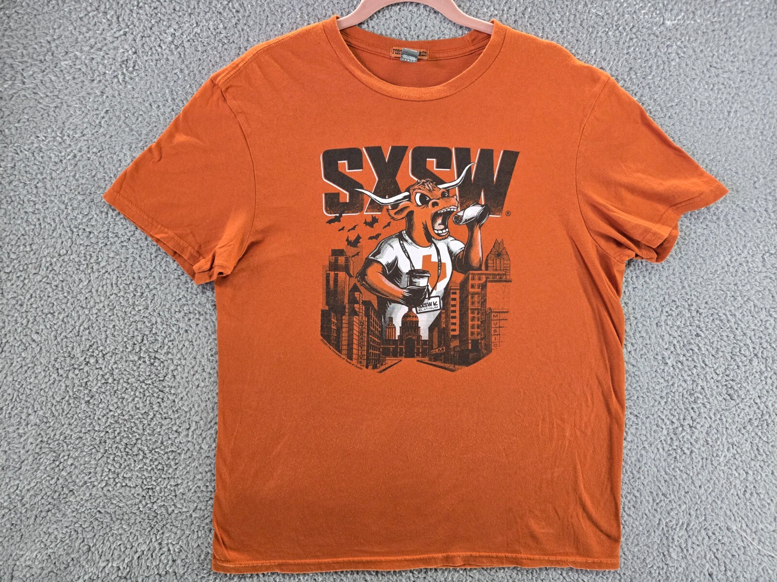 SXSW Longhorns Shirt Mens Large Longhornzilla South By Southwest ATX Orange