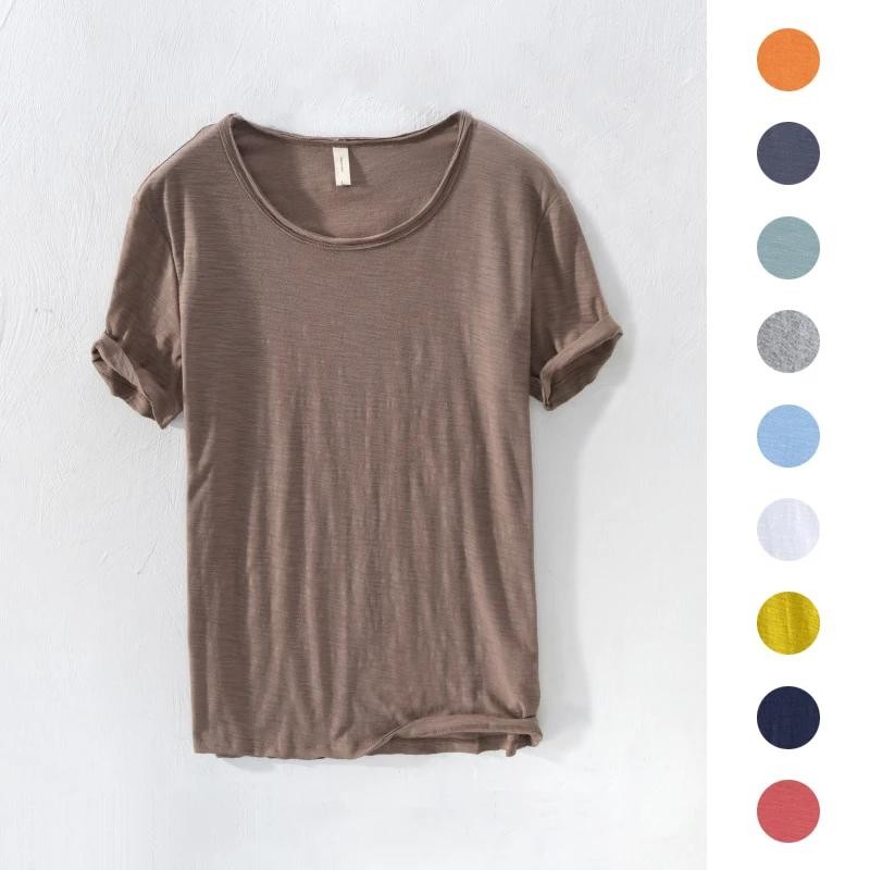 Mens Retro Raw Edge T-Shirt 100% Cotton Lightweight Breathable Slim-fit