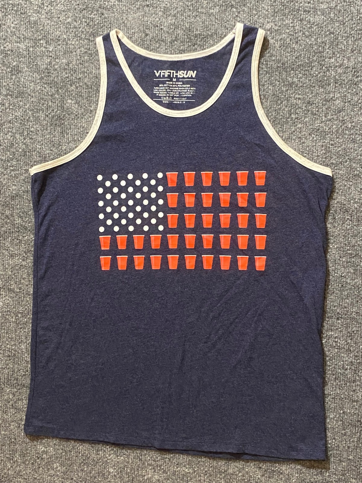 FIFTHSUN Tank Top Mens M Navy White American Beer Pong Cup Flag Graphic 4thJuly gallery