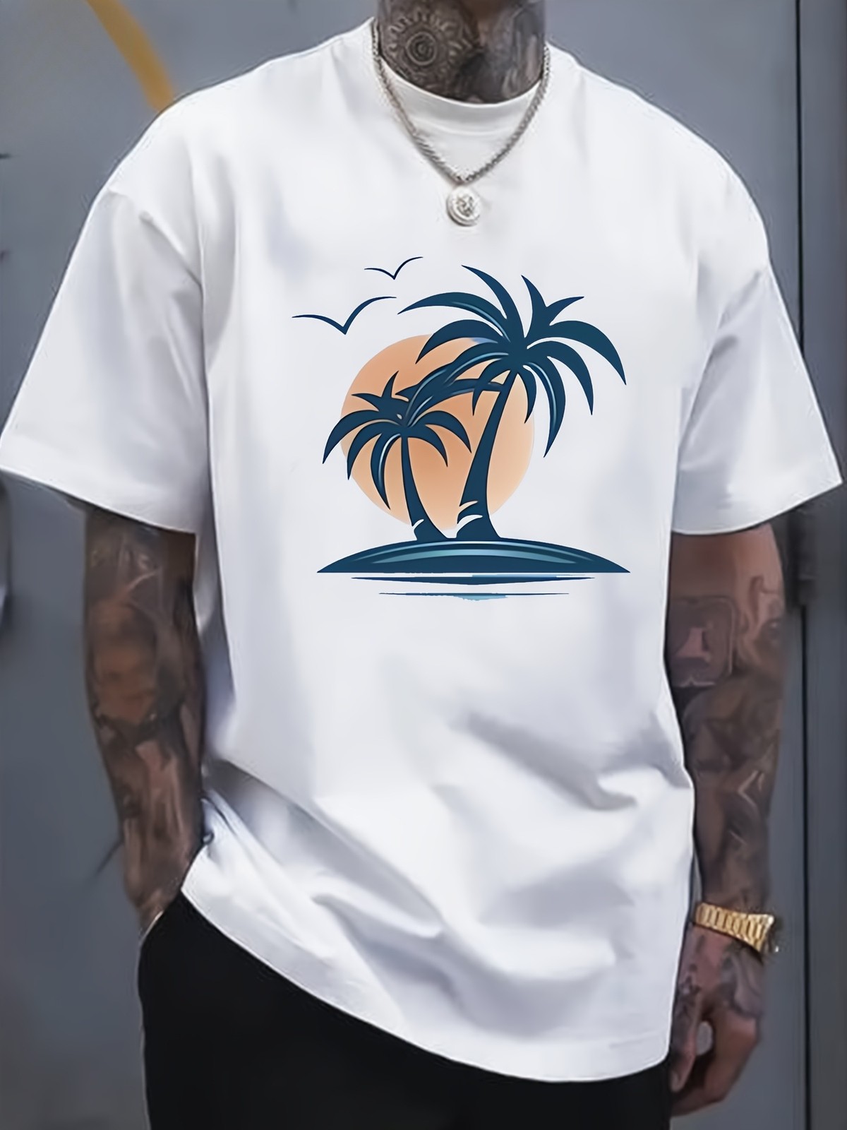Men’s Coconut Tree Graphic T-Shirt Tropical Beach Summer Vacation Tee gallery