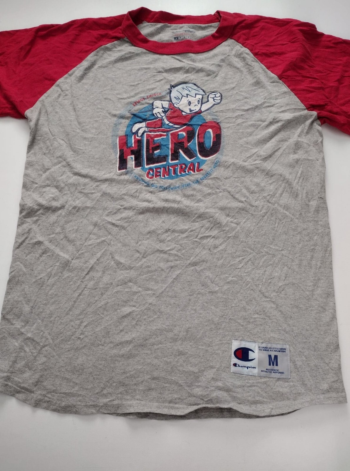 Champion Mens NEW Size Medium Tagless Tee ¾ Sleeve Baseball Raglan T-Shirt Gray gallery