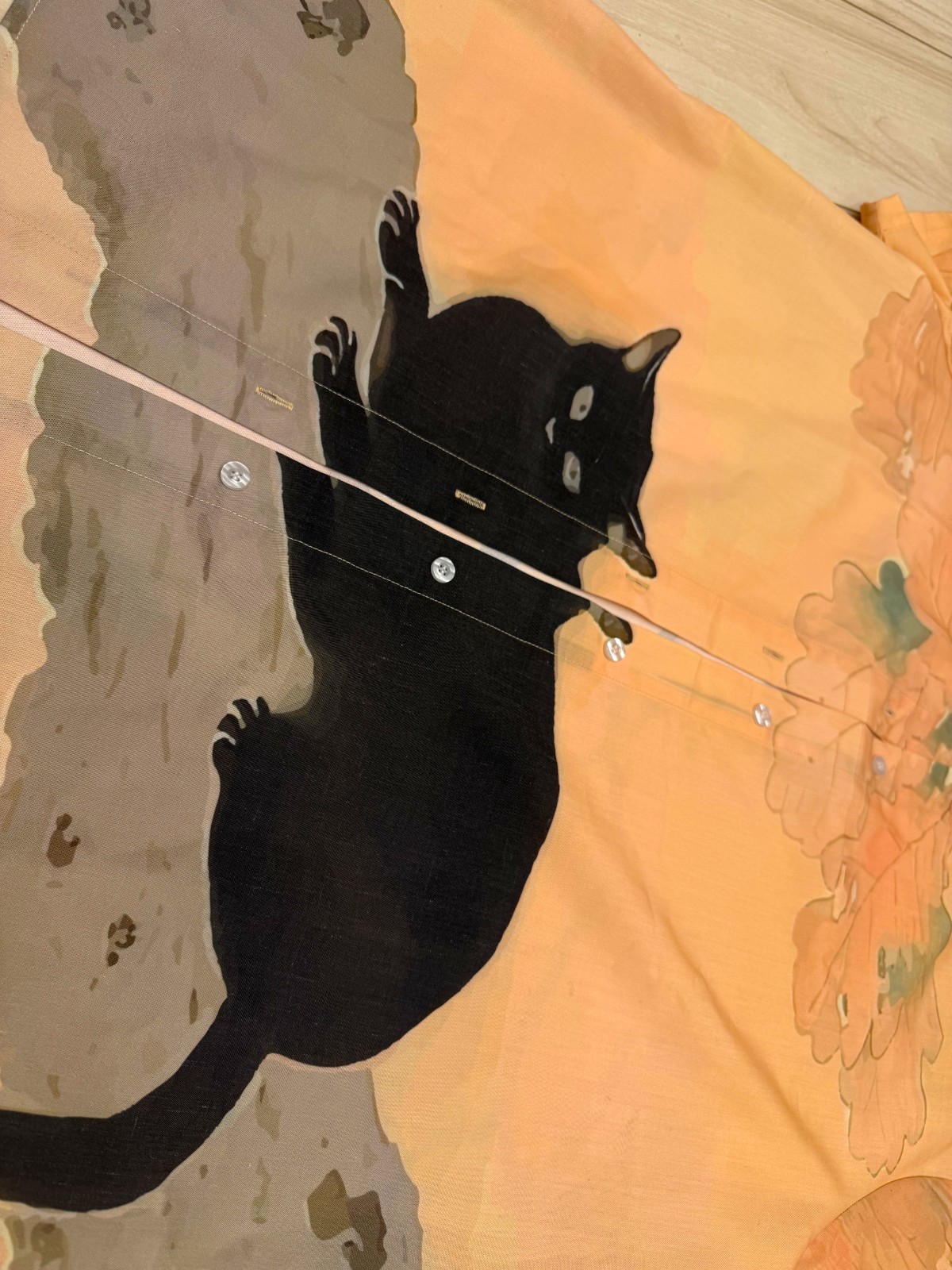 Japanese Vintage Short-Sleeve Shirt Black Cat by Hishida Shunsō No-Iron SMLXL2XL gallery