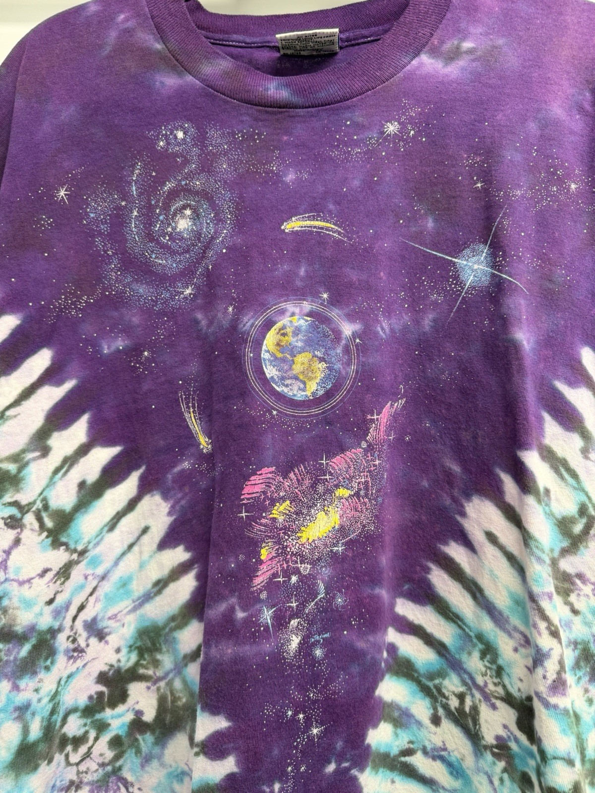 Vintage 1992 Liquid Blue GALAXY Tie Dye T-Shirt Mens XL Hippie Rave Single 90s gallery