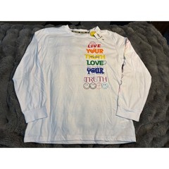 Smileyworld White Long Sleeve Graphic T Shirt Rainbow Text Smiley Faces Size L