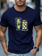 Men’s Funny Cucumber Pickle Jar Graphic T Shirt Casual Summer Short Sleeve Tee