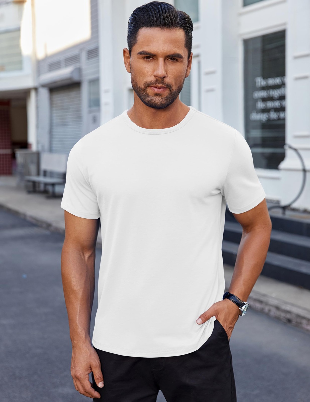COOFANDY Men's White Crew Neck T Shirts Cotton Short Sleeve Basic Tee Shirts gallery