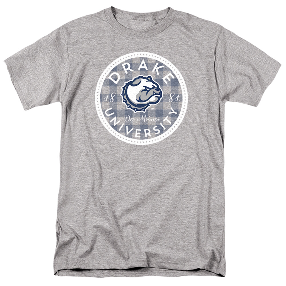 Drake University Adult T-Shirt Plaid Badge, Athletic Heather, S-5XL gallery