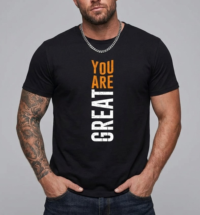Men's 100% Cotton T-Shirt Teens Short Sleeve Crew Neck YOU ARE GREAT gallery