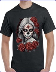 Sugar Skull Catrina Black Men’s T-Shirt Small To 3X-Large
