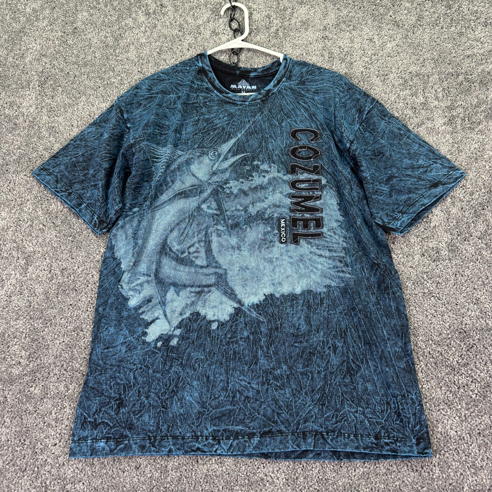 Cozumel Mexico Shirt Mens XL Blue Mayan Flea Market Marlin Fish Graphic Tee