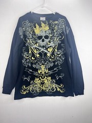 Long Sleeve Waffle Knit Skull Death Proof Empire Bigland VTG Mens XL Y2K