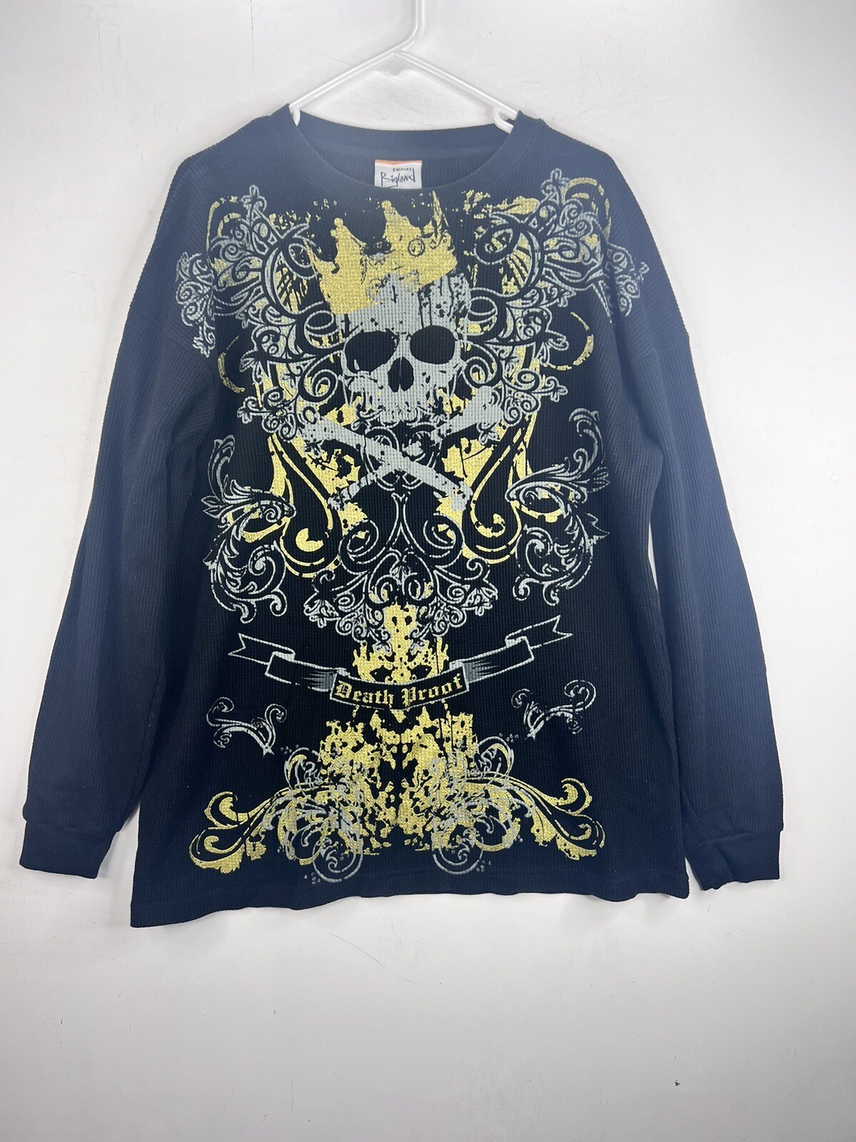 Long Sleeve Waffle Knit Skull Death Proof Empire Bigland VTG Mens XL Y2K gallery