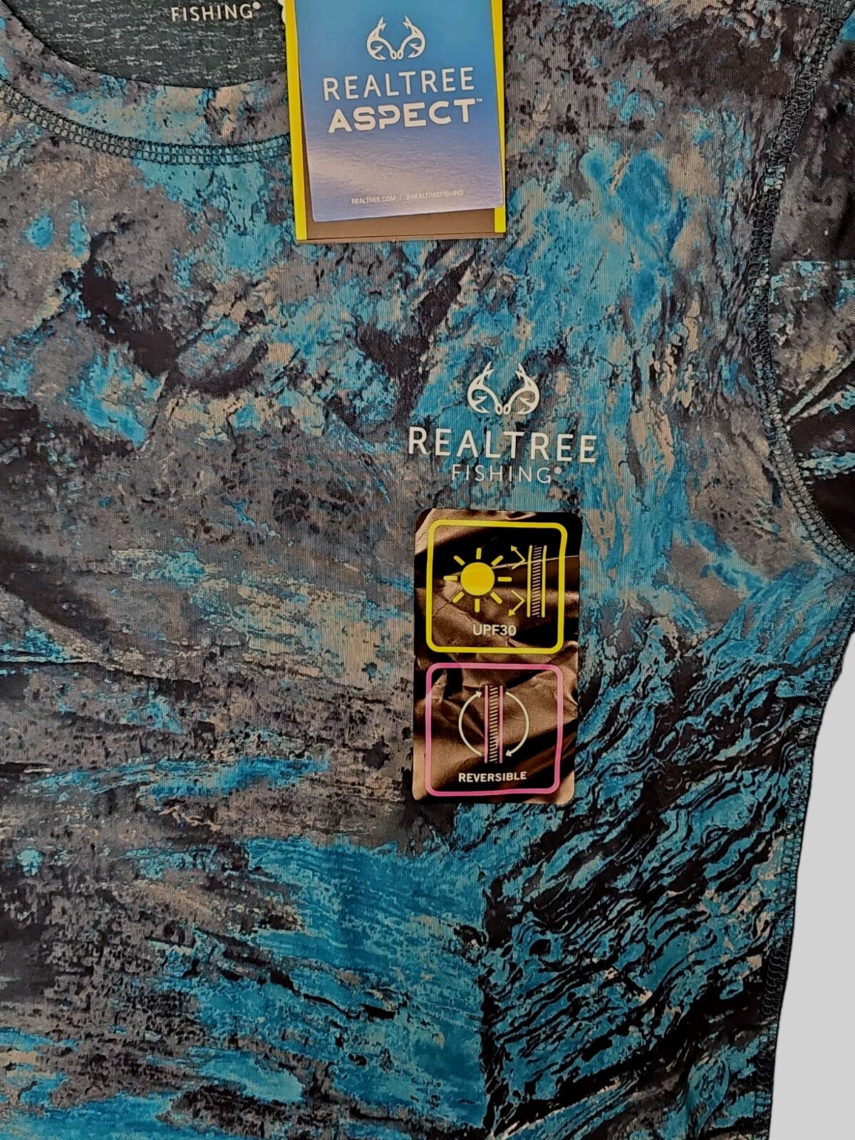 Realtree Aspect Fishing Backpaddle Shirt Men Blue Reversible UPF 30 Size 2XL NWT gallery