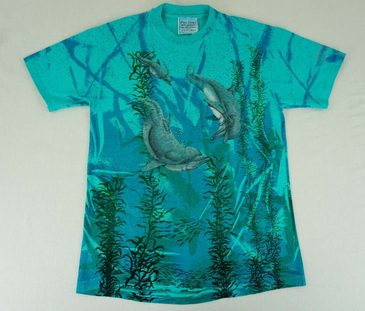 Vintage 90’s Hanes Dolphin shirt all over print tagged medium aquatic marine