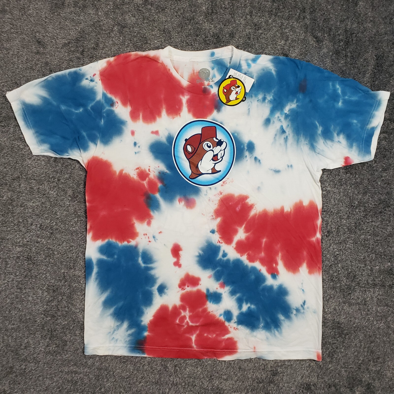Bucees T-Shirt Large Tie Dye 4th of July Let's Get Poppin Red White Blue USA gallery