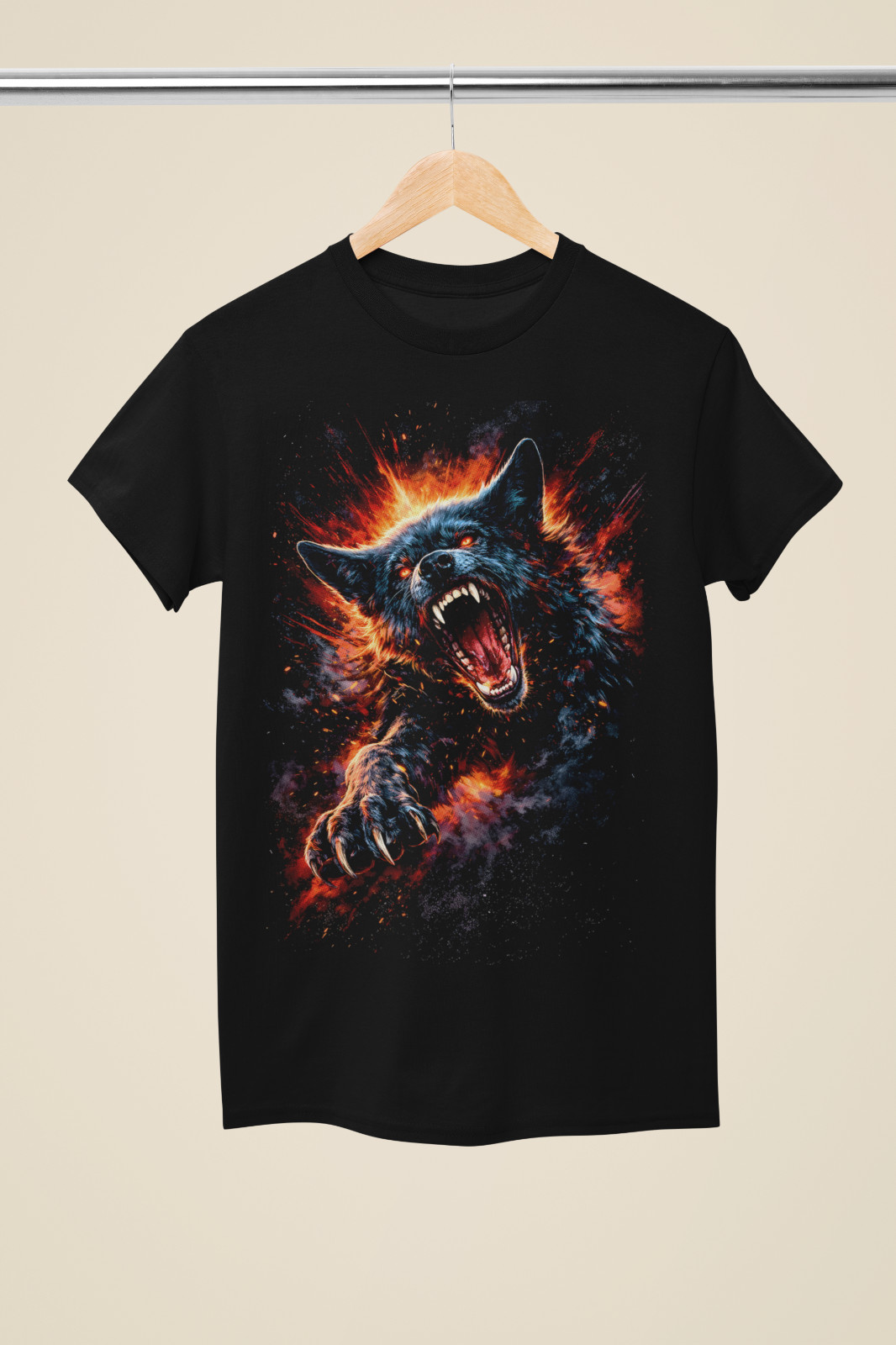 Fierce Wolf Fire Graphic Unisex Black Tee gallery