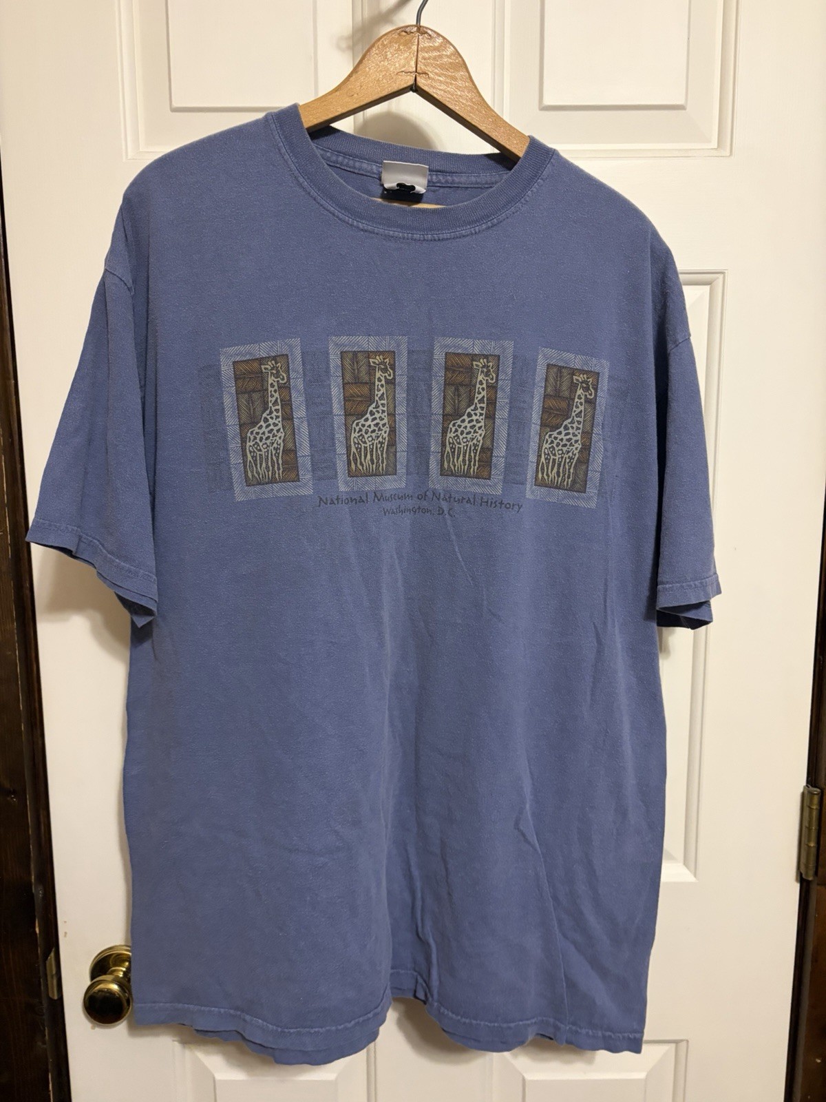 VTG Smithsonian Giraff Graphic T Shirt XL Museum Natural History Blue Tee Sz L gallery