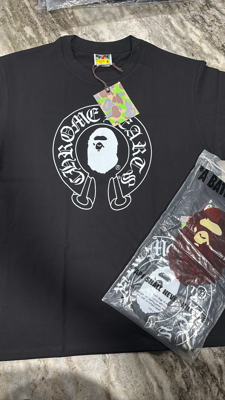 A Bathing Ape BAPE x Chrome Hearts Baby Milo Black Graphic Logo Tee Men's L gallery