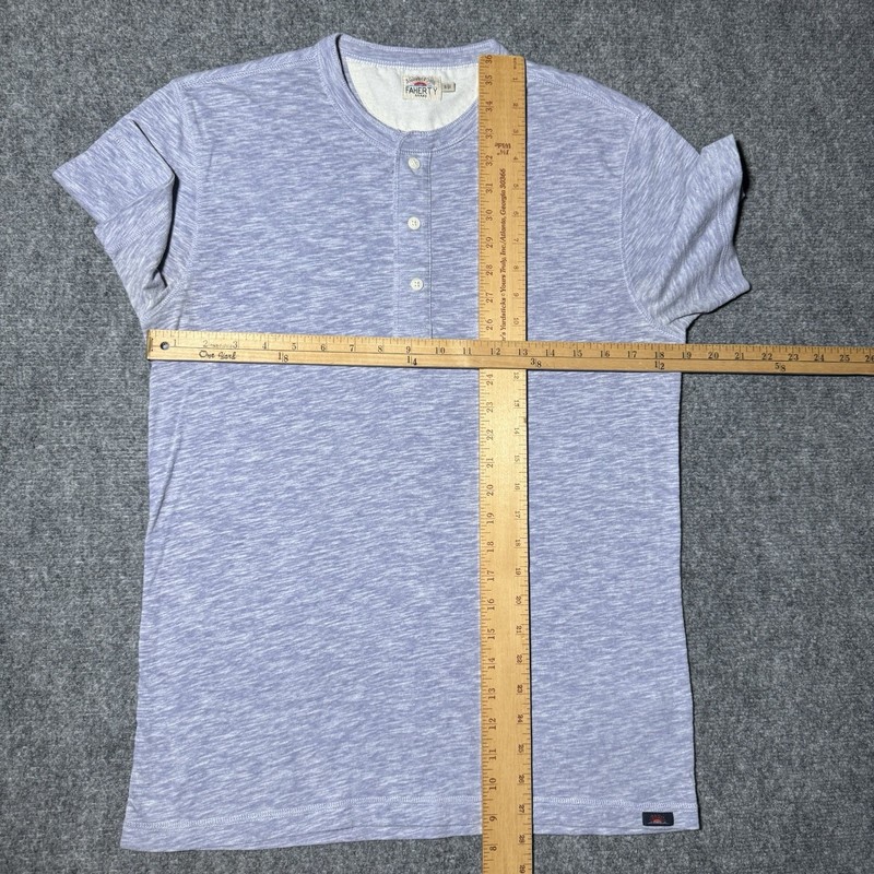 Faherty Blue Heather Dyed Cotton Blend Short Sleeve Henley Shirt Men Small gallery