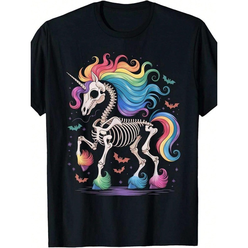Men's Vintage-Inspired Unicorn Skeleton Rainbow Graphic Tee | Short Sleeve gallery