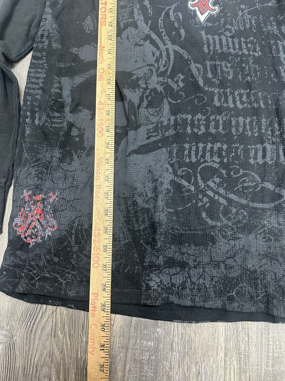ARCHAIC by AFFLICTION Men's Long Sleeve THERMAL Shirt AOP Y2K Grunge Cross gallery