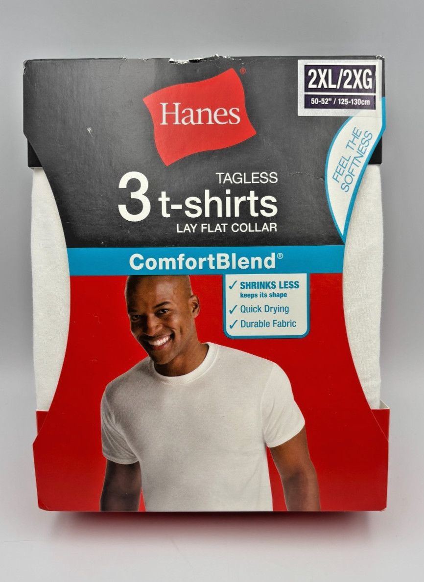 NEW Hanes Tagless White T-Shirts 3pk Mens 2XL Crew Neck ComfortSoft Undershirts gallery