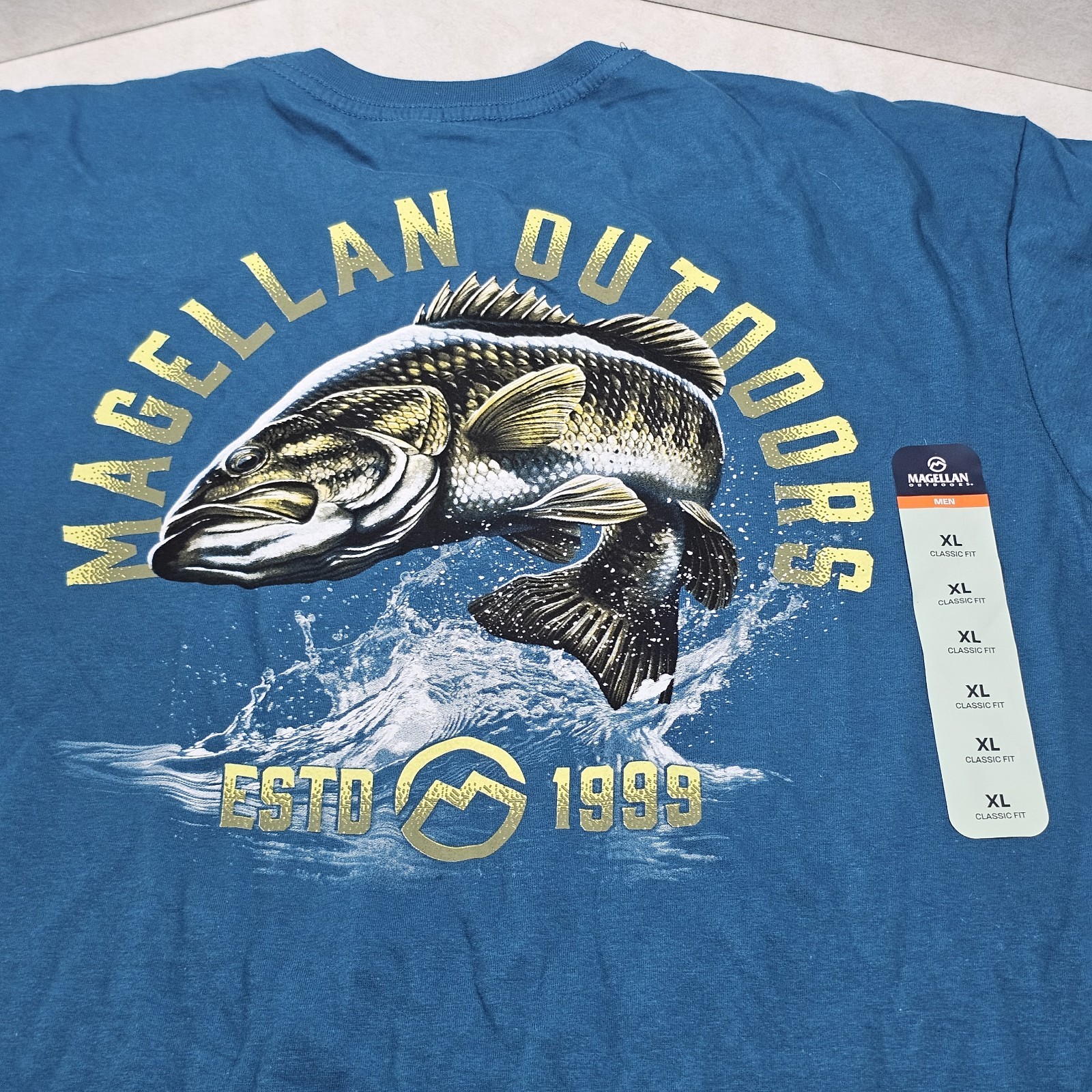 Magellan Outdoor Classic Fit Mens XL Blue Short Sleeve Bass T-shirt NWT gallery