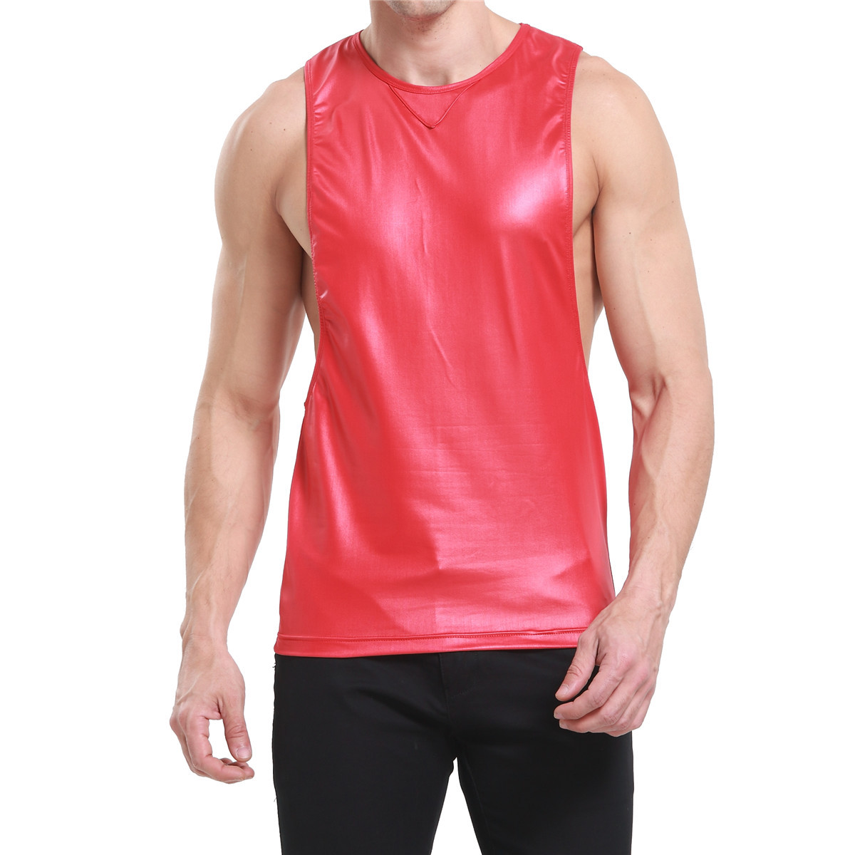 Mens Faux Leather Tank Top Vest T-Shirts Wet Look Sleeveless Tops Shirt Clubwear gallery
