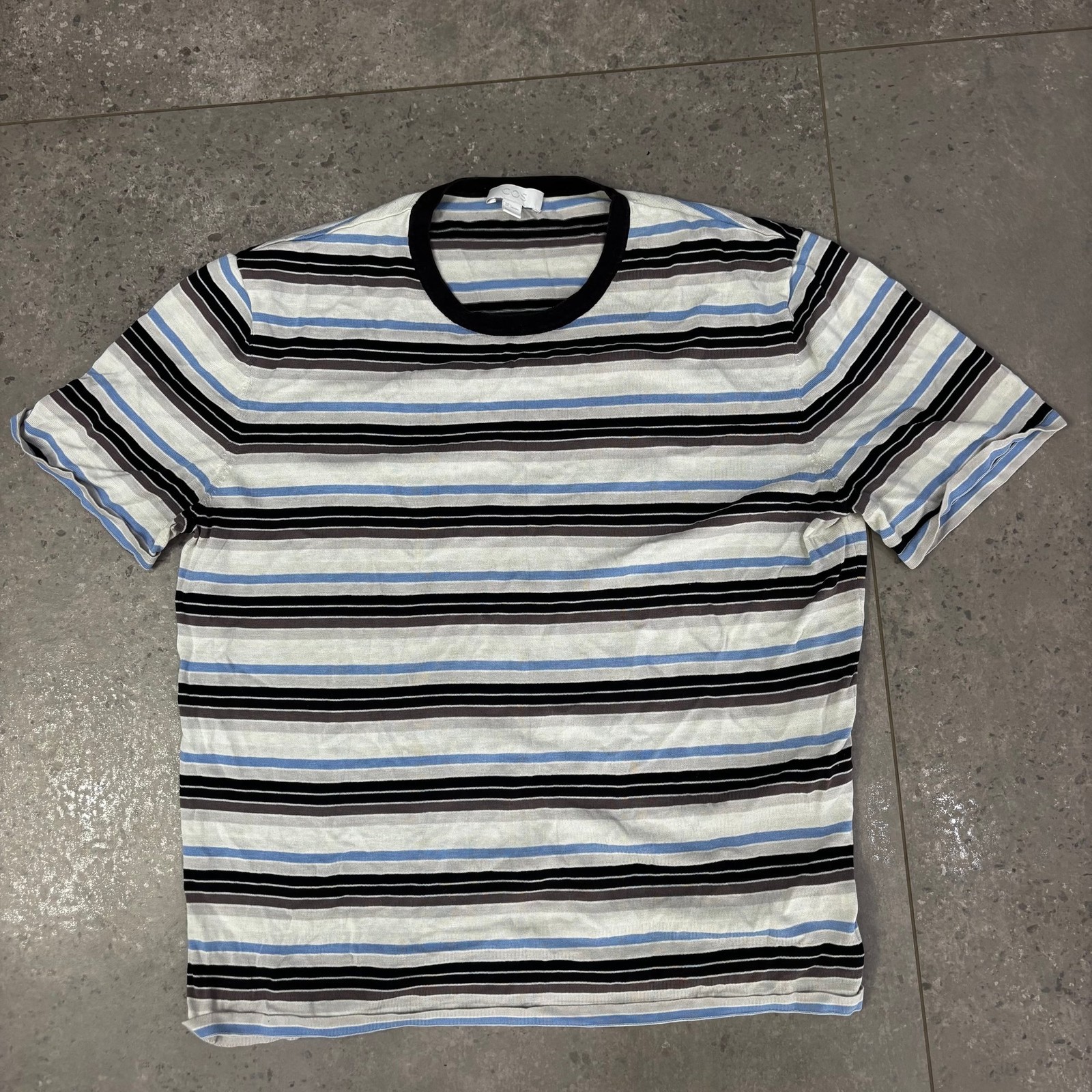 COS Striped T-Shirt Men’s L Multicoloured Silk Cotton Crew Neck