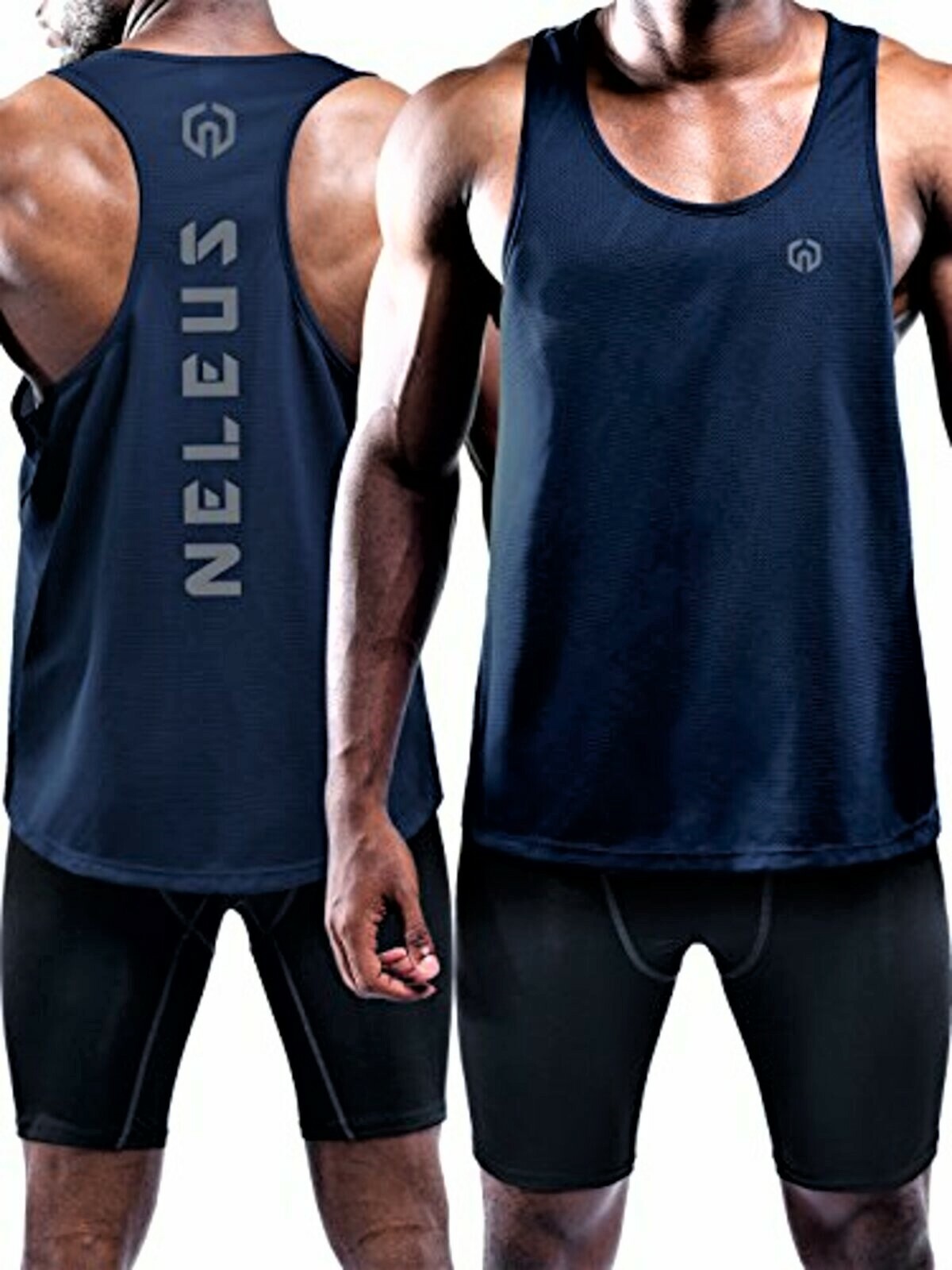 NELEUS 'Dry Fit Logo Muscle' Mesh Tank Top Men's S Gym Workout Exercise Navy NWT gallery