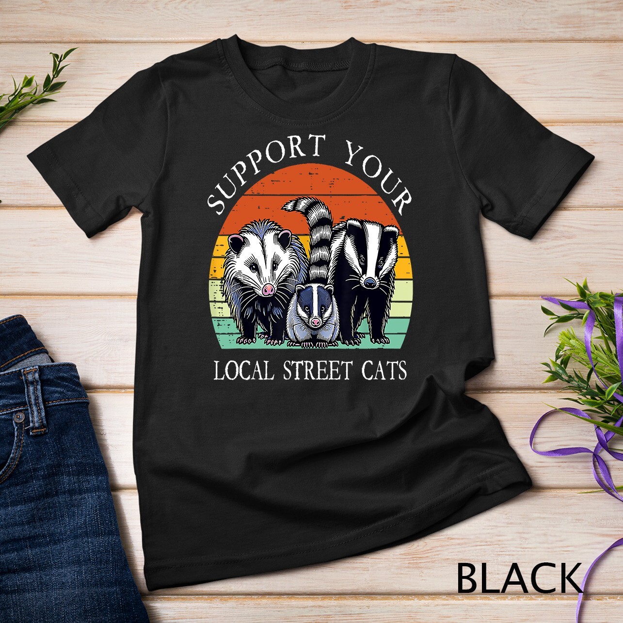 Support Your Local Street Cats Raccoon Opossum Possum T-Shirt Unisex T-shirt gallery