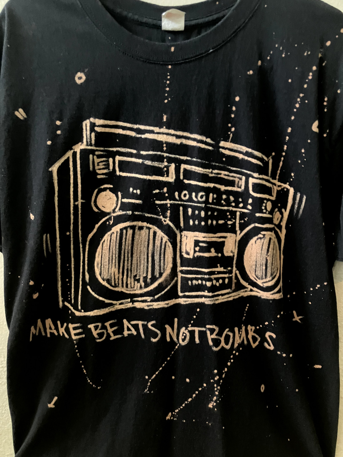 Make Beats Not Bombs, DIY, Boom Box, Bleach, T-shirt, Hip-Hop, Adult Men, Black gallery