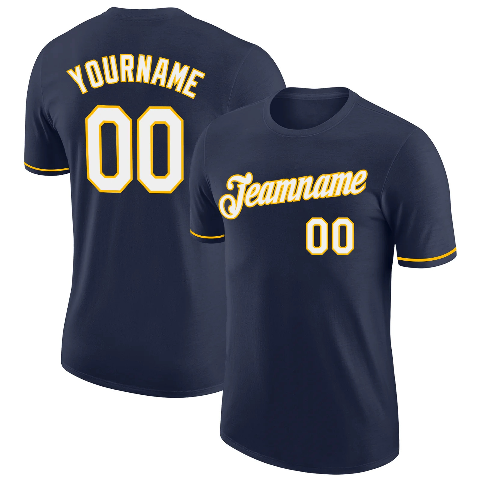 Custom Navy White Gold Performance T-Shirt Personalized Team Gift for Men Top