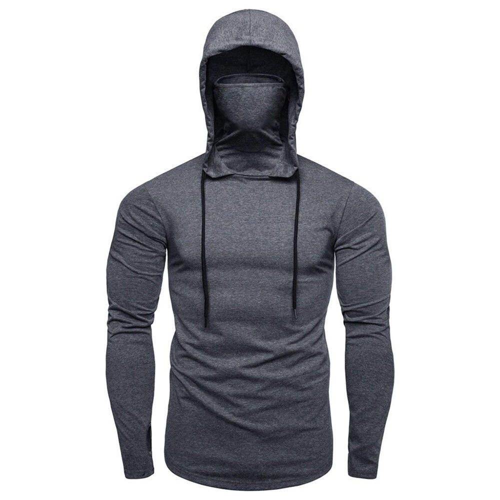 Mens Long Sleeve Hooded T-shirt Fitness Gym High Neck Stretch Shirt Hoodie gallery