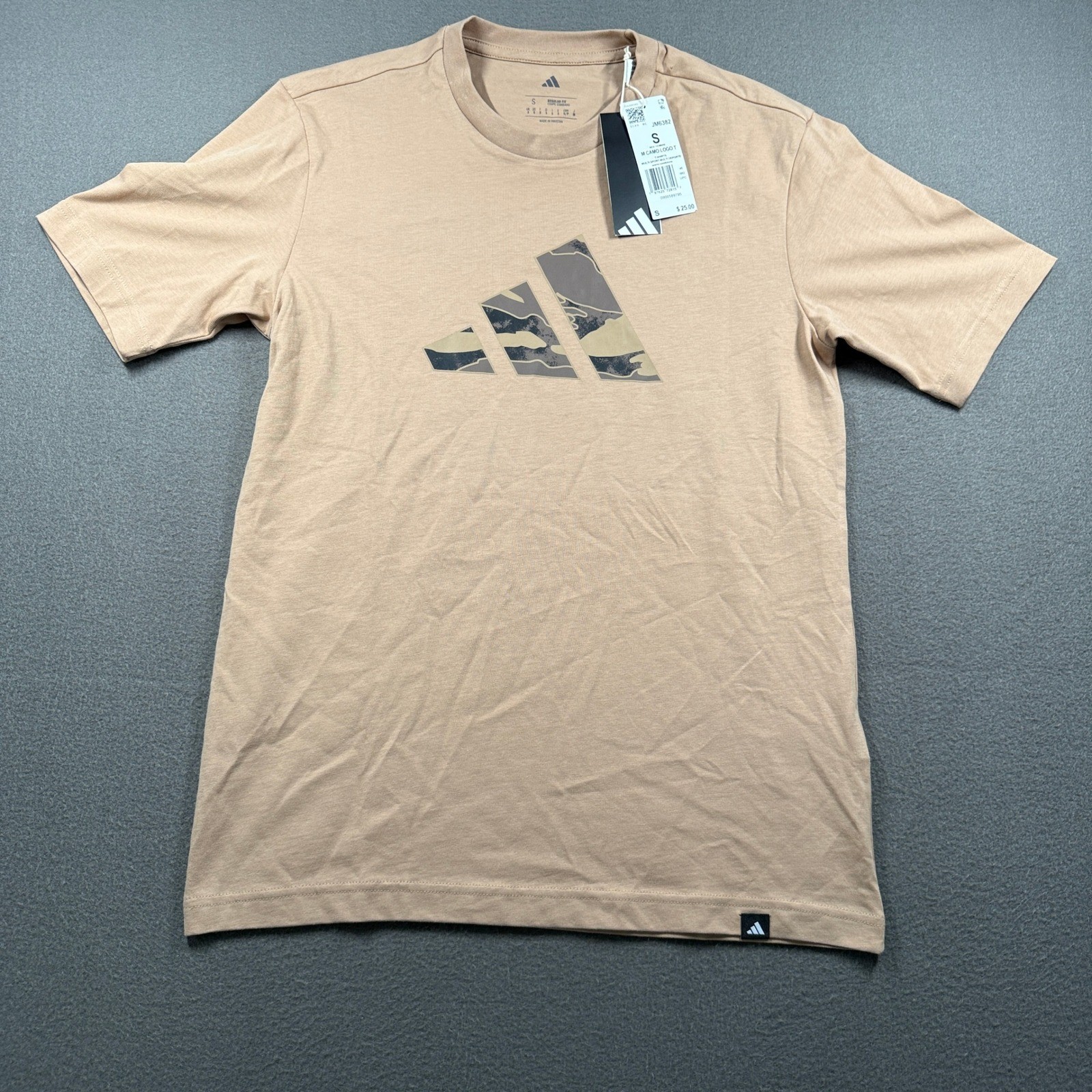 Adidas Camo Logo T-Shirt Mens Small Warm Sandstone Graphic Tee JM6382 gallery