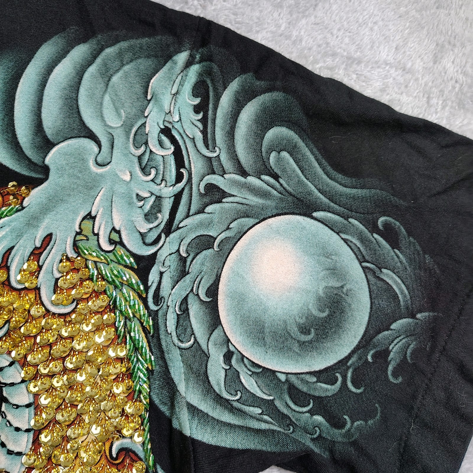 TARMAFIA Year of the Dragon Handmade Sequin & Beaded Mens L Shirt Power Fortune gallery