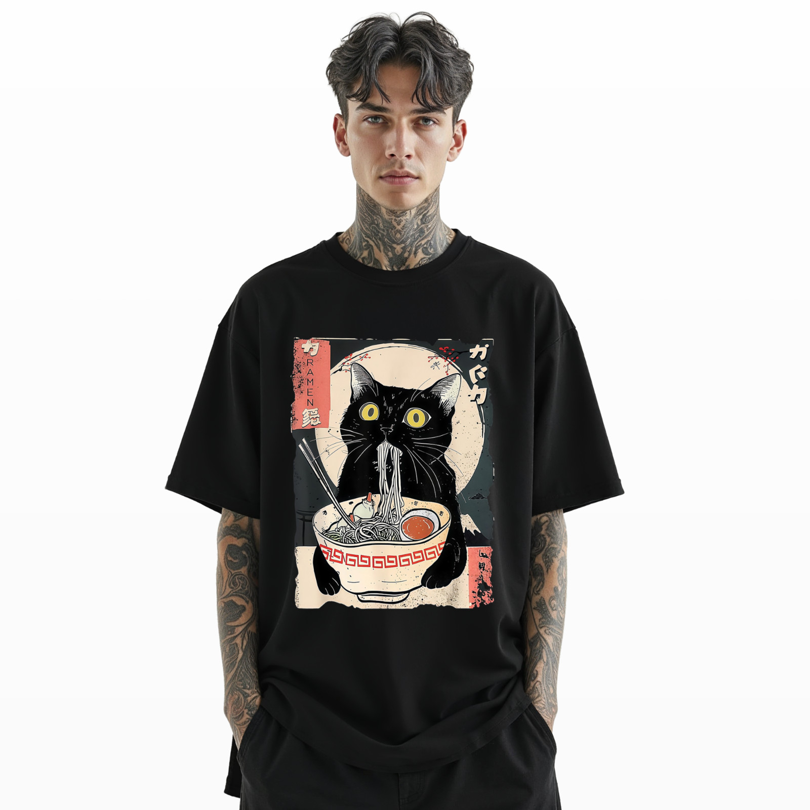 Black Cat Ramen T-Shirt – Japanese Noodle Bowl Graphic Tee A296 gallery