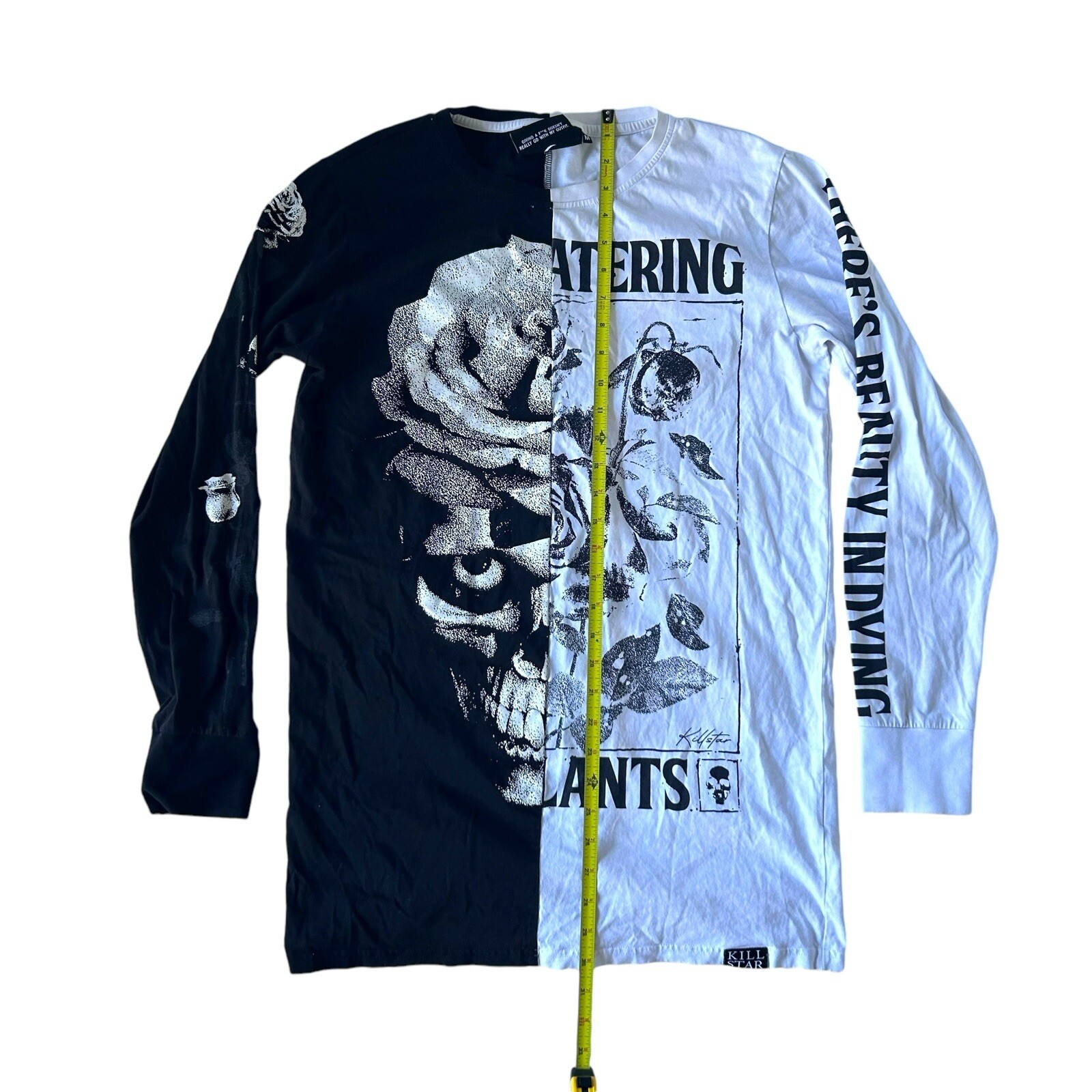 Killstar Gothic Dead Rose Split Black White Long Sleeve Shirt Skull Medium M gallery
